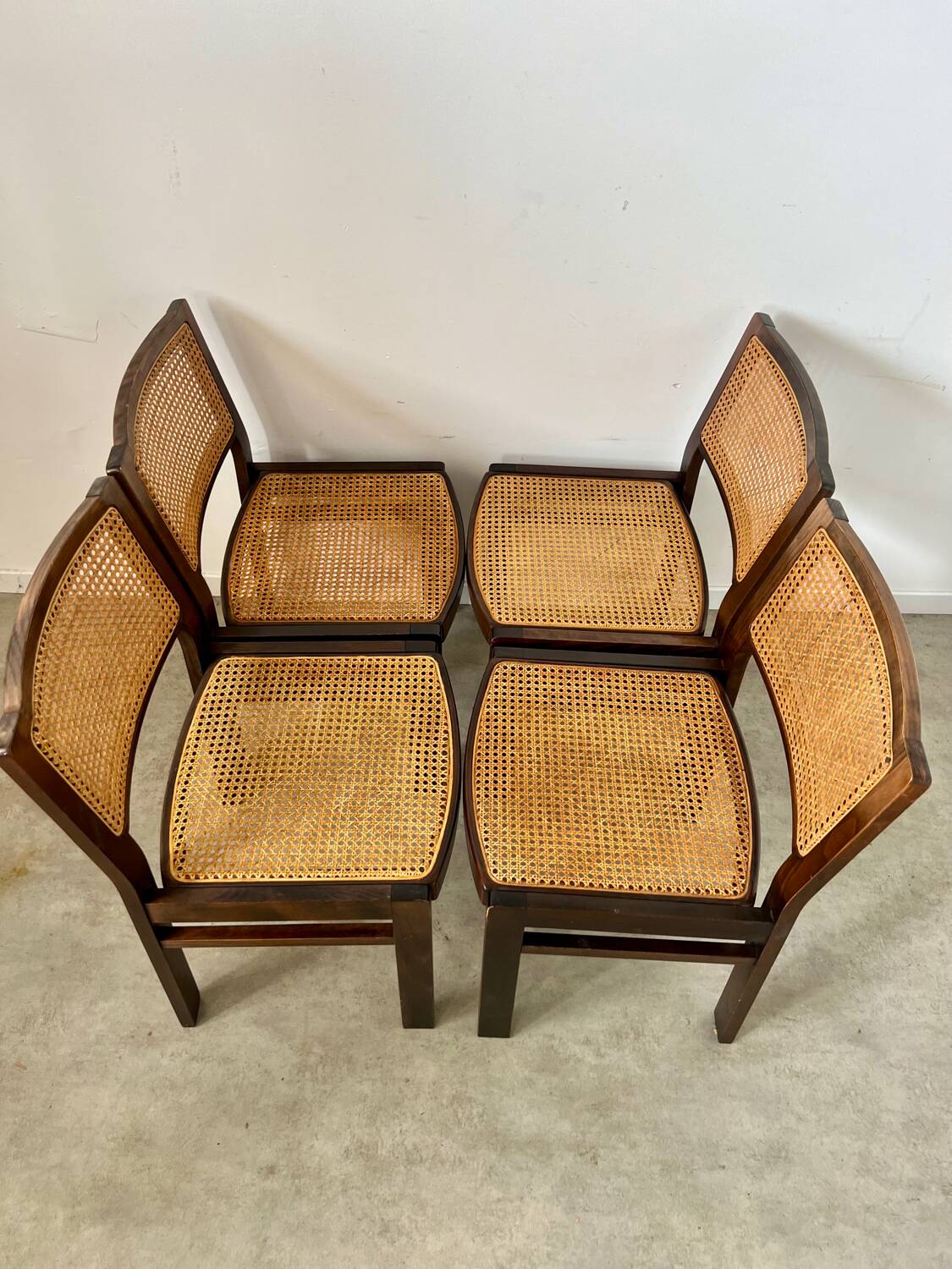 Lot 4 wooden and cane chairs Baumann design symphony model 70s vintage
