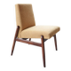 Fauteuil lounge vintage jaune avec accoudoirs en tissu bouclé, bois de noyer, style scandinave