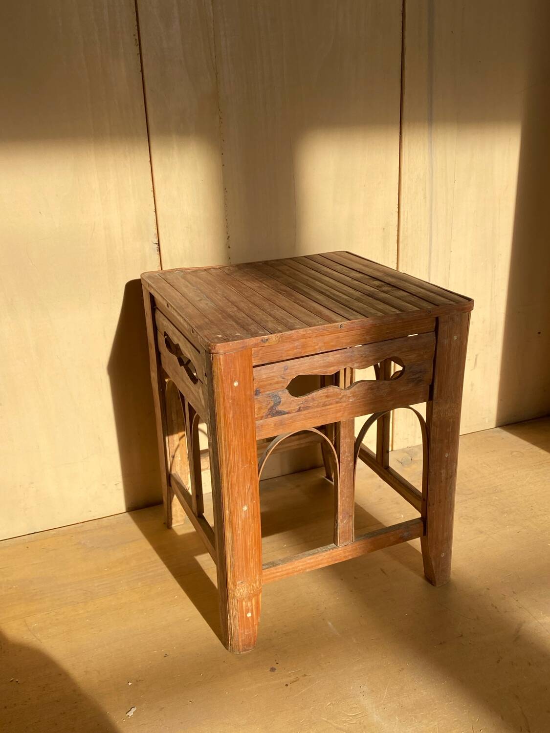 Vintage bamboo stool or side table – Handmade mid-