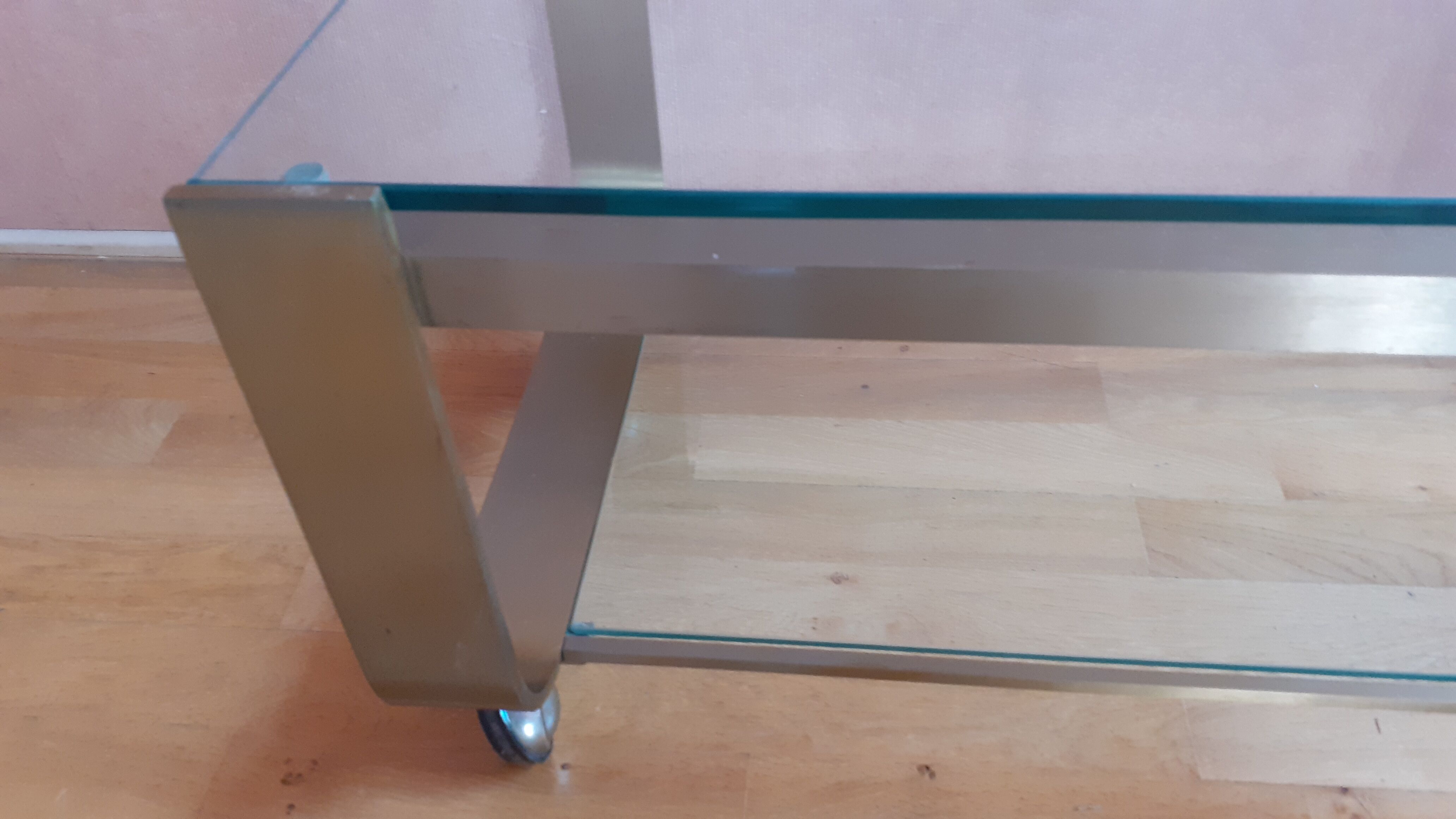 Coffee table 1970s, in metal 2 tones and glass.