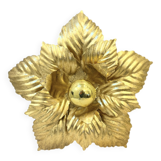 1970s 1980s Hollywood Regency Masca Gold Leaf Metal Flower Wall Sconce