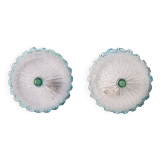 Lot de 2 charmants plafonniers italiens en verre de Murano bleu, Murano, 1970