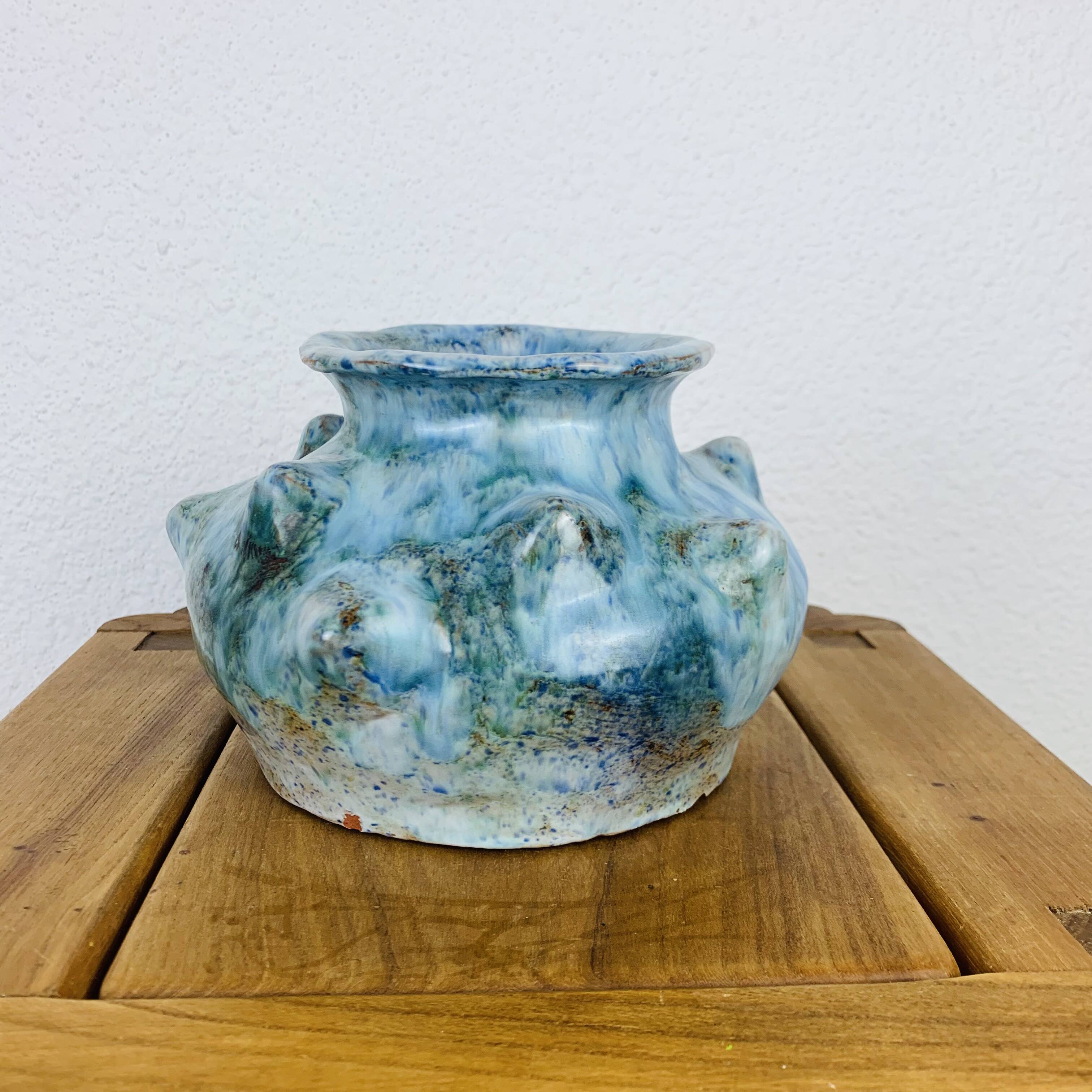 Vintage blue free-form ceramic vase