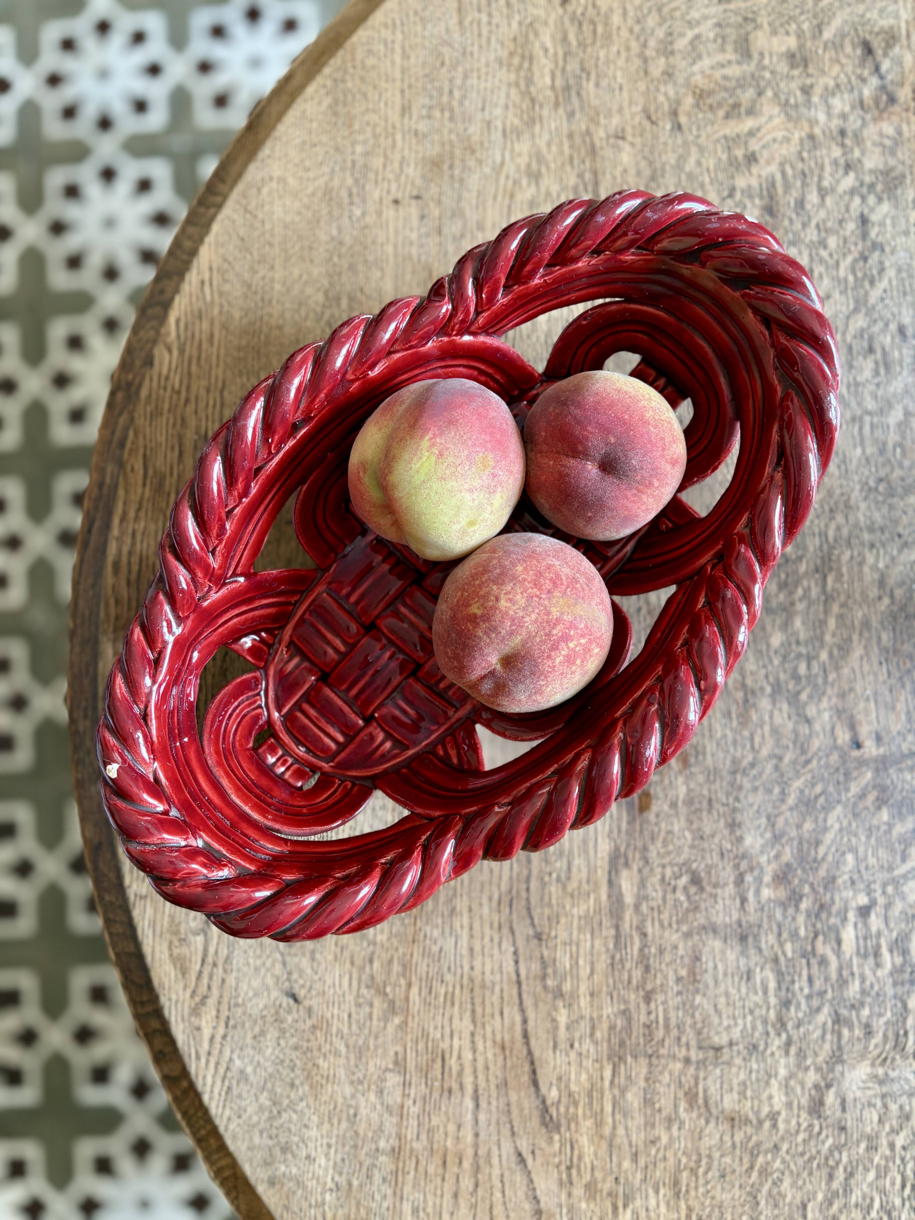 Vintage red ceramic basket