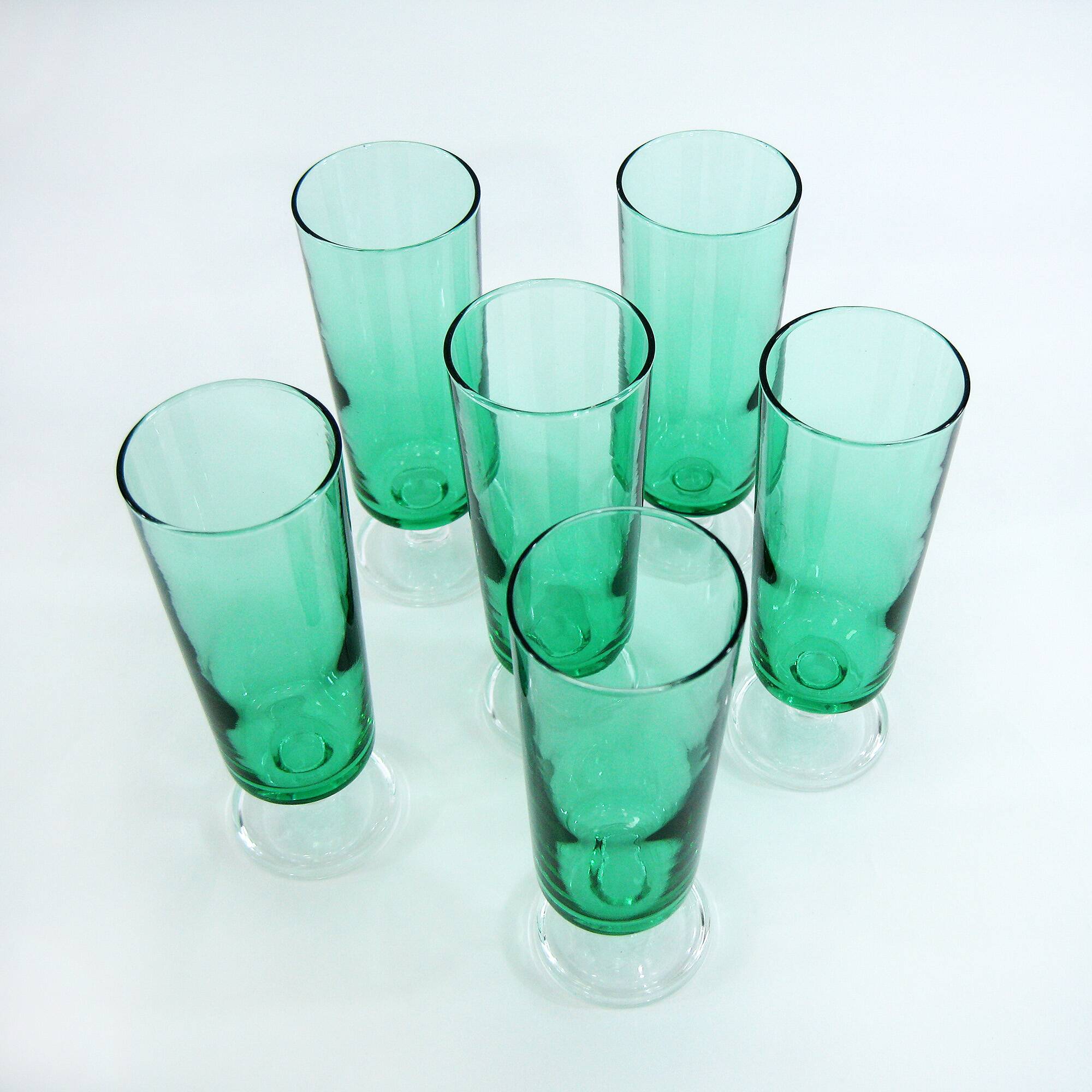 6 vintage mint green champagne flutes - Luminarc Arcoroc France