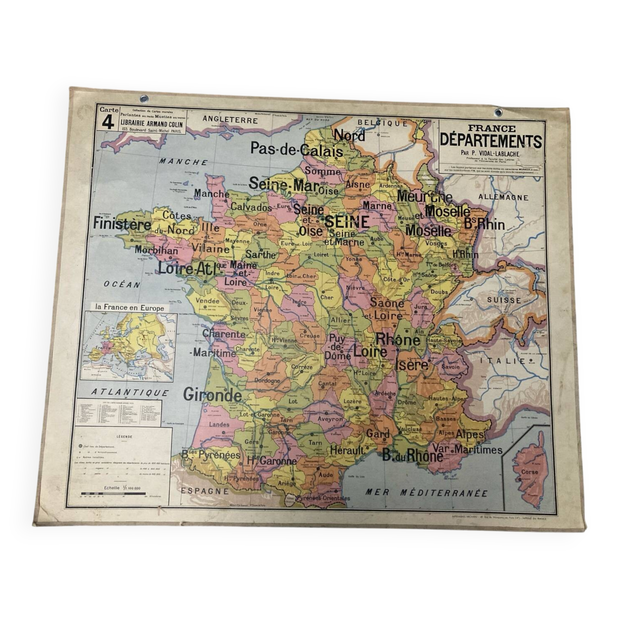 Old school map of France by Vidal Lablache.