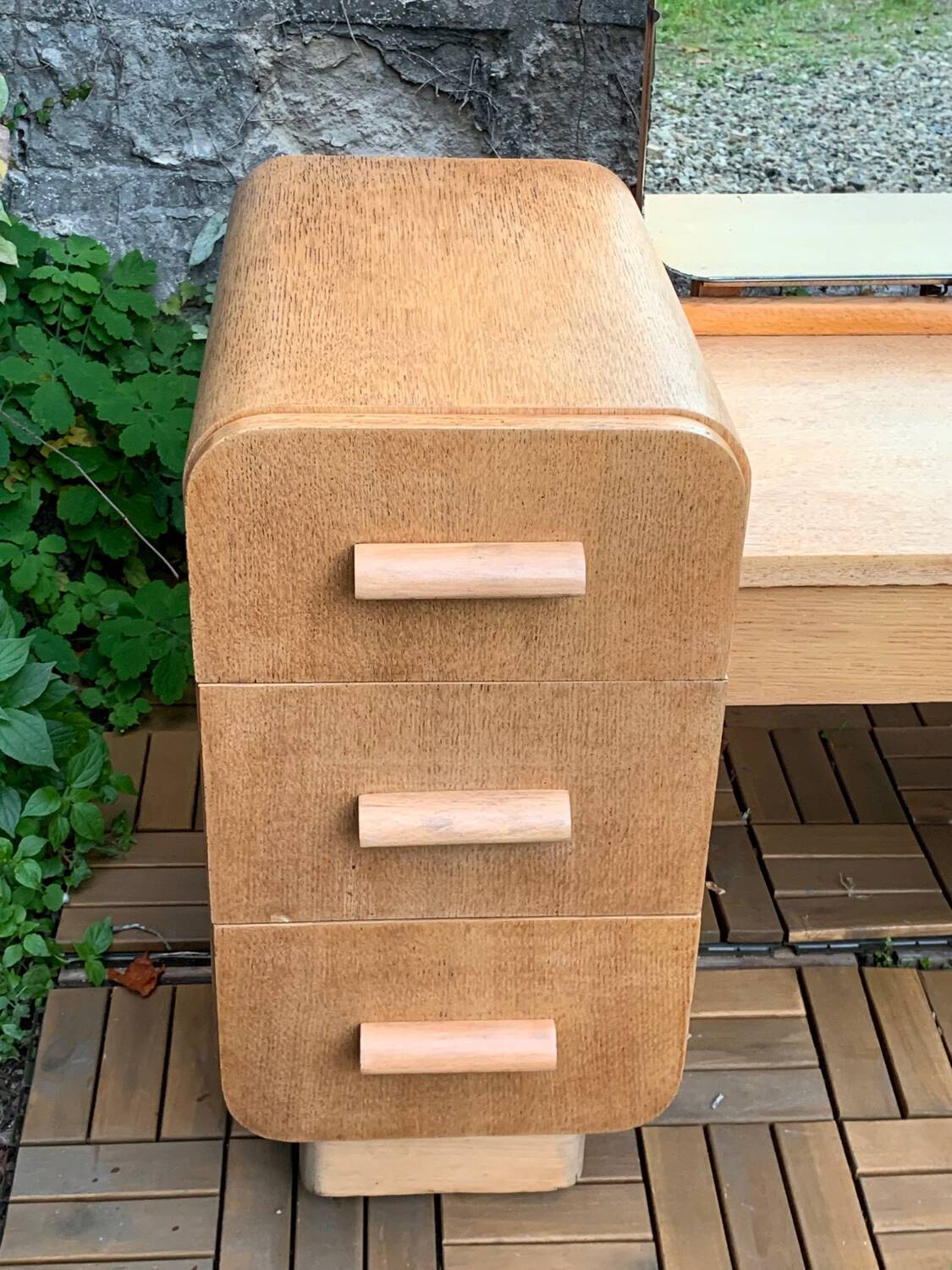 Art Deco dressing table in raw oak produced by Tatra Nabytok Czechoslovakia 1950
