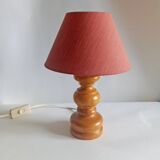 Old vintage lamp in turned wood 60s/70s fabric lampshade