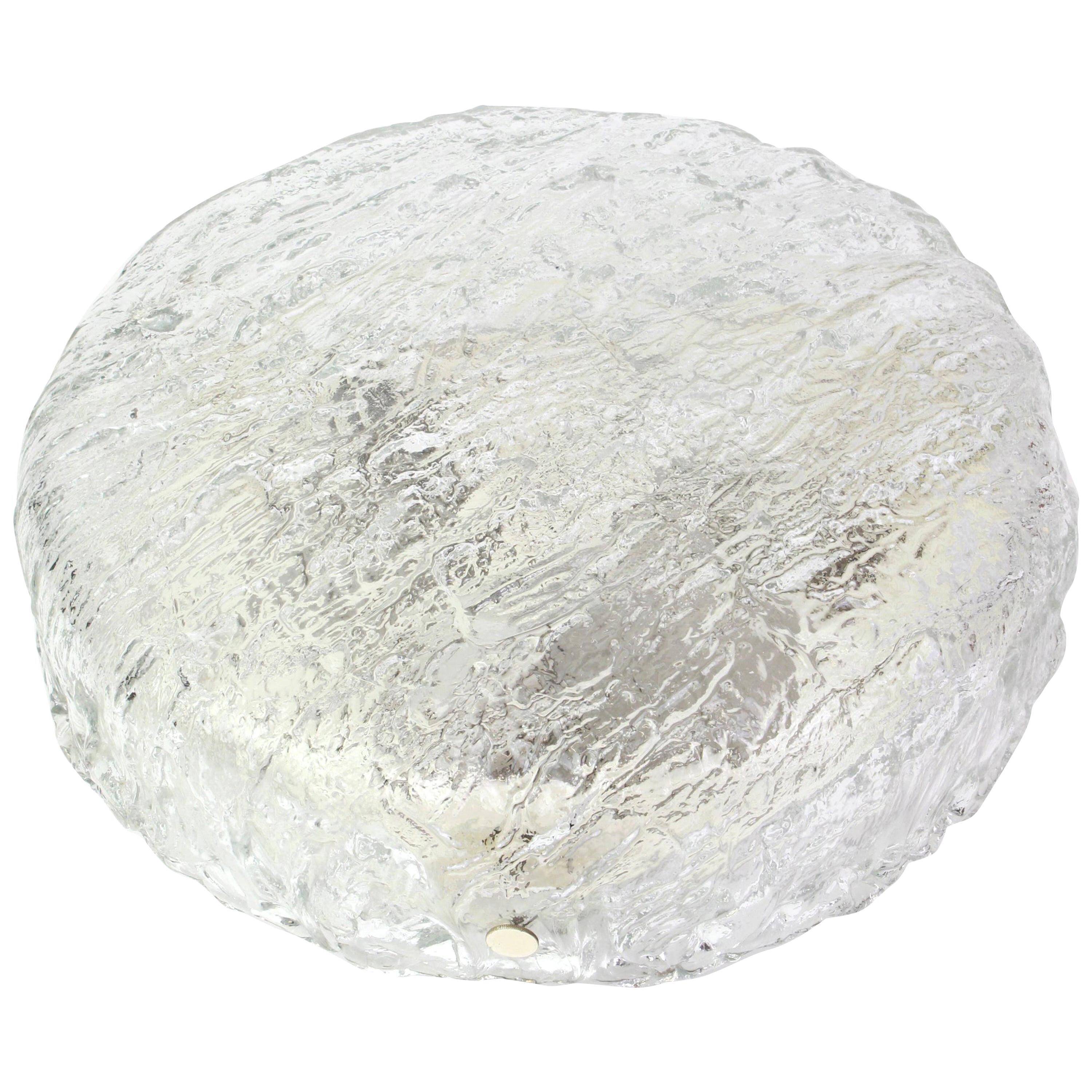 Round glass ice Murano ceiling light, Kaiser, Germany, 1970s