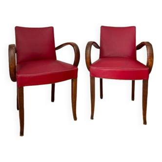 Paire de fauteuil bridge skaï rouge année 60