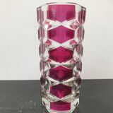 Designer transparent & red glass vase made in France vintage