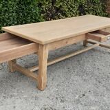 Farm table in solid oak raw wood 2 drawers