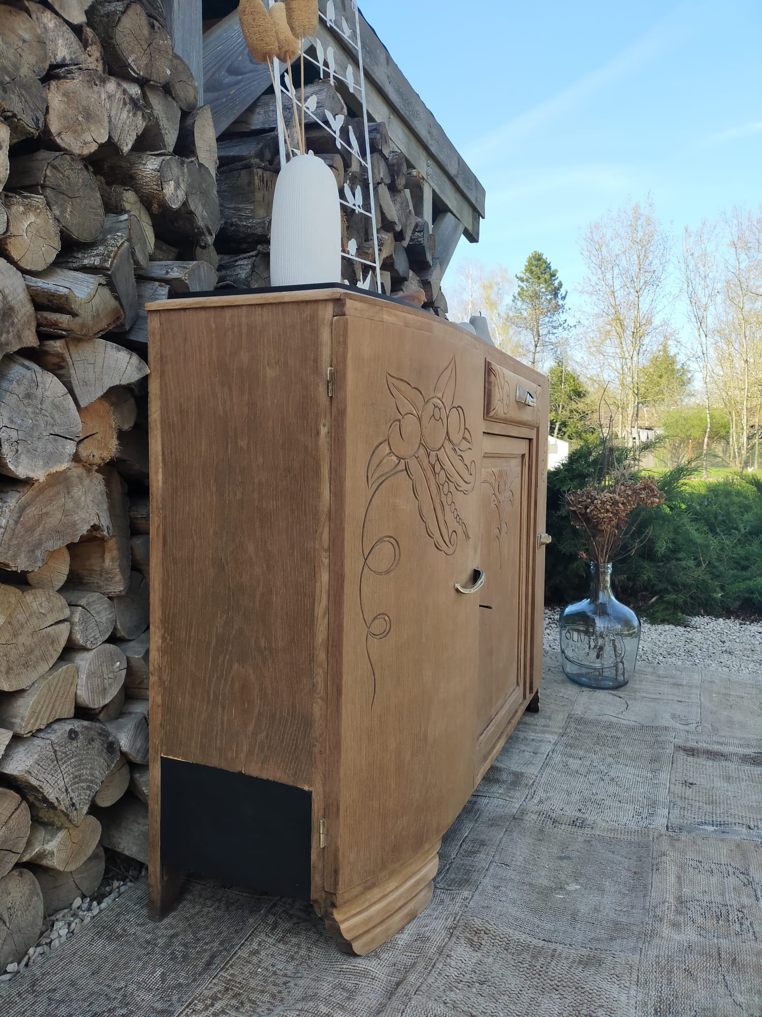 Buffet ancien art déco bois et marbre