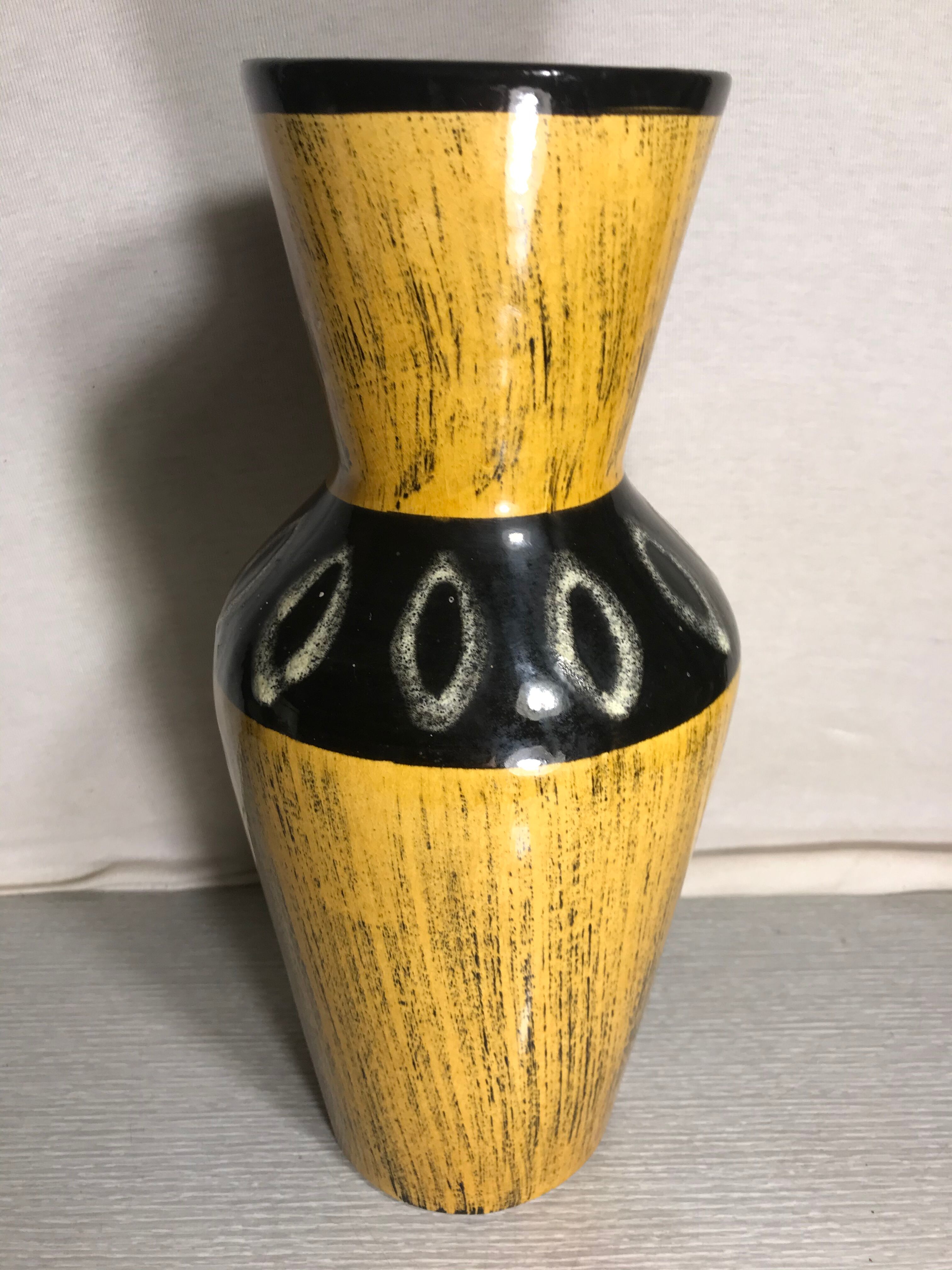 Former vase Scheurich europ linie ceramics beige - black - anse germany vintage