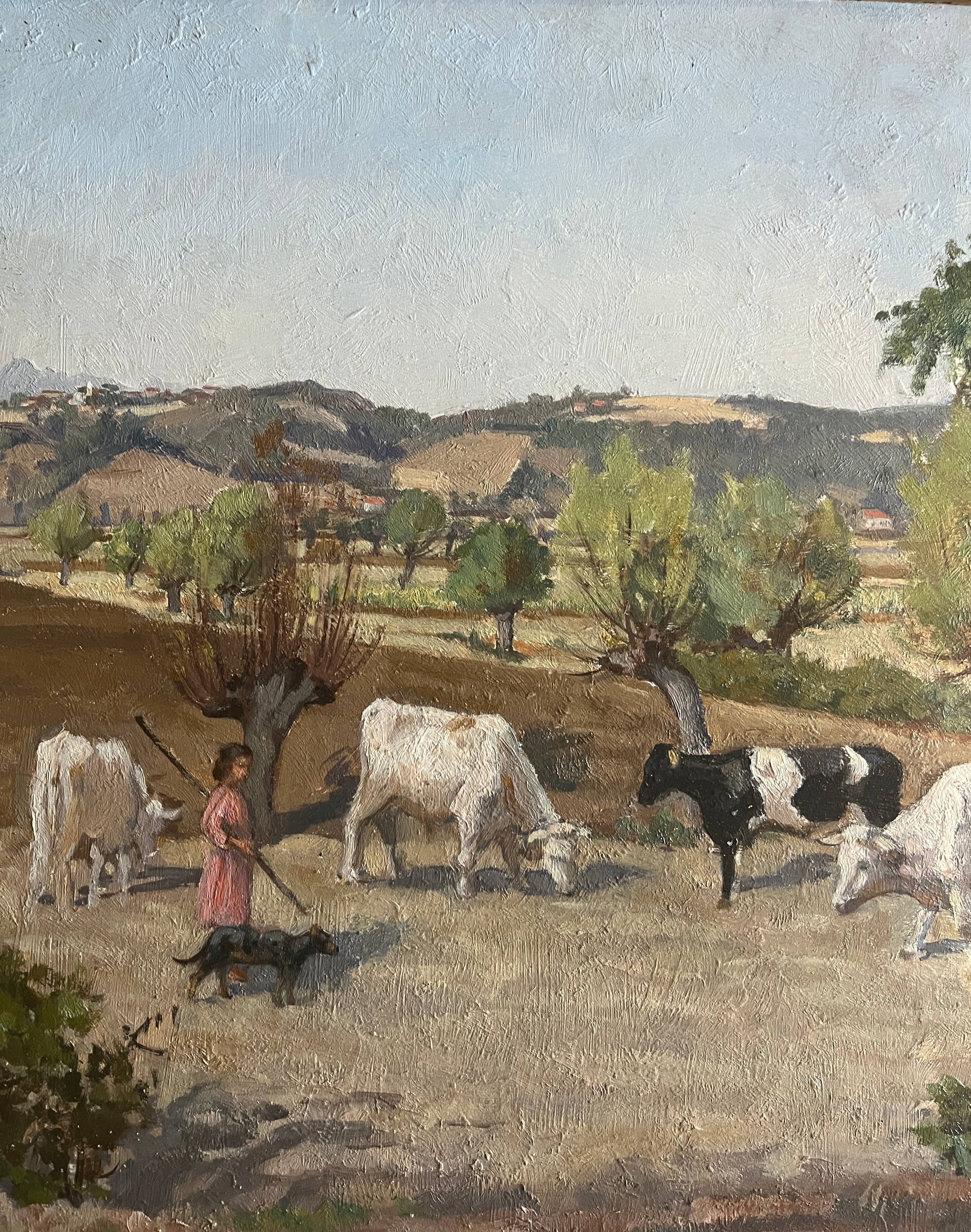 HSP painting "Orientalist Pastoral" signed Eugénie Clarac (1886/1960) Algiers