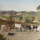 HSP painting "Orientalist Pastoral" signed Eugénie Clarac (1886/1960) Algiers