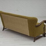 1960s, 3-seater Danish sofa, cotton/wool furniture fabric, solid oak wood.