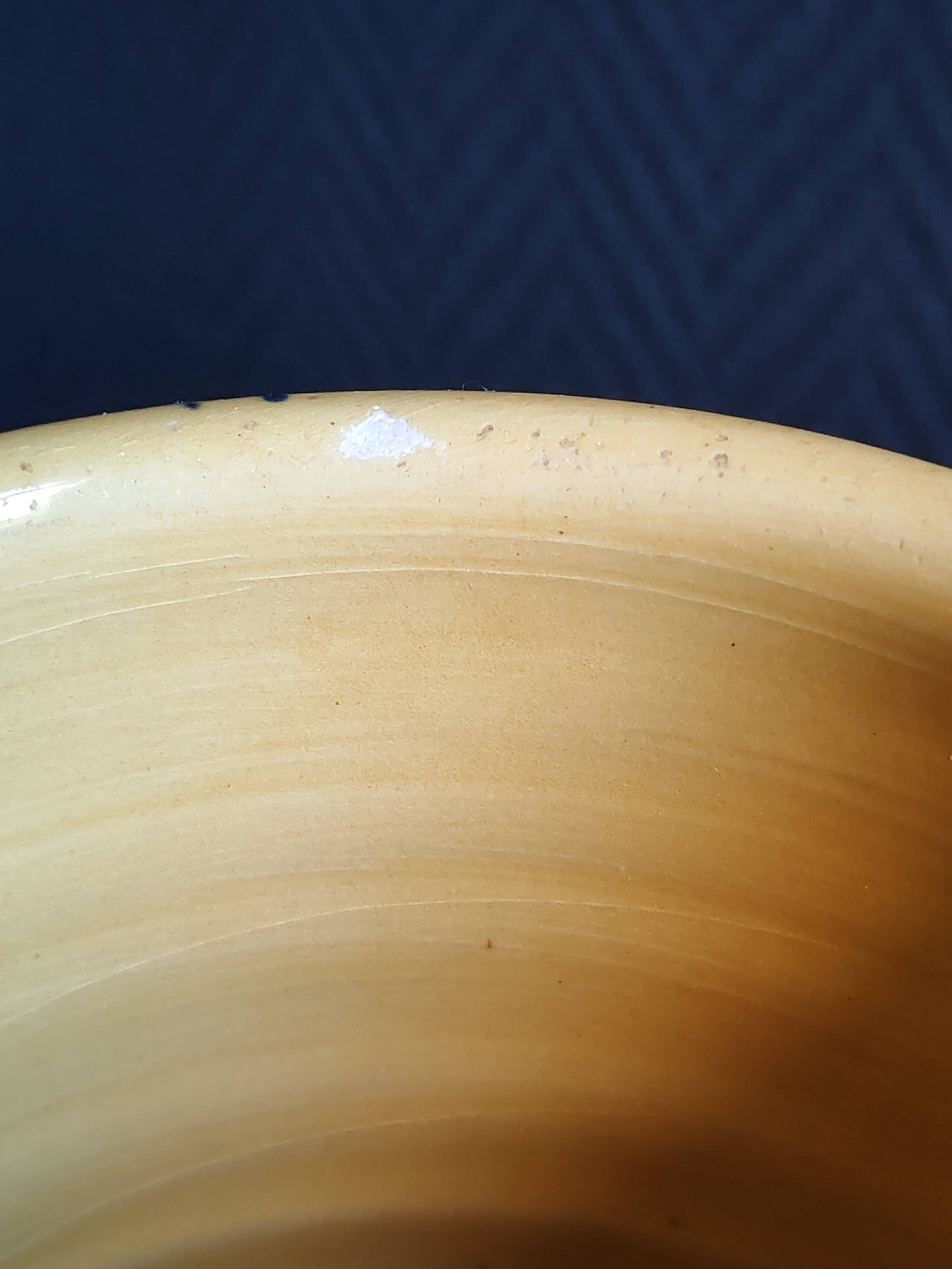 Vintage 1960s Vallauris Yellow Ceramic Vase, Blue Peacock Feather Decor