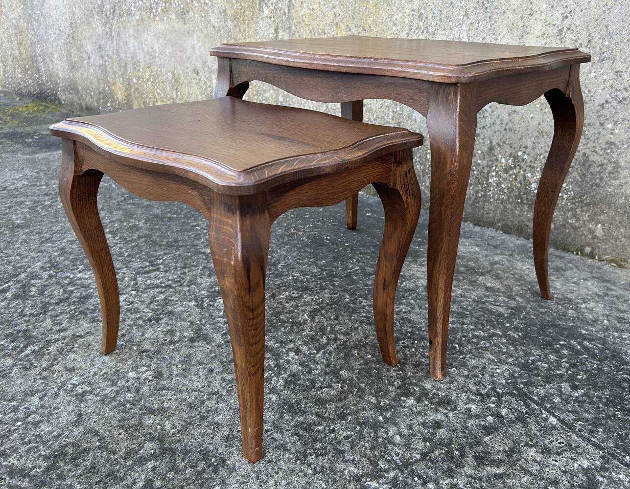 Set of two nesting tables, Louis XV spirit, cherry wood, vintage, 60s