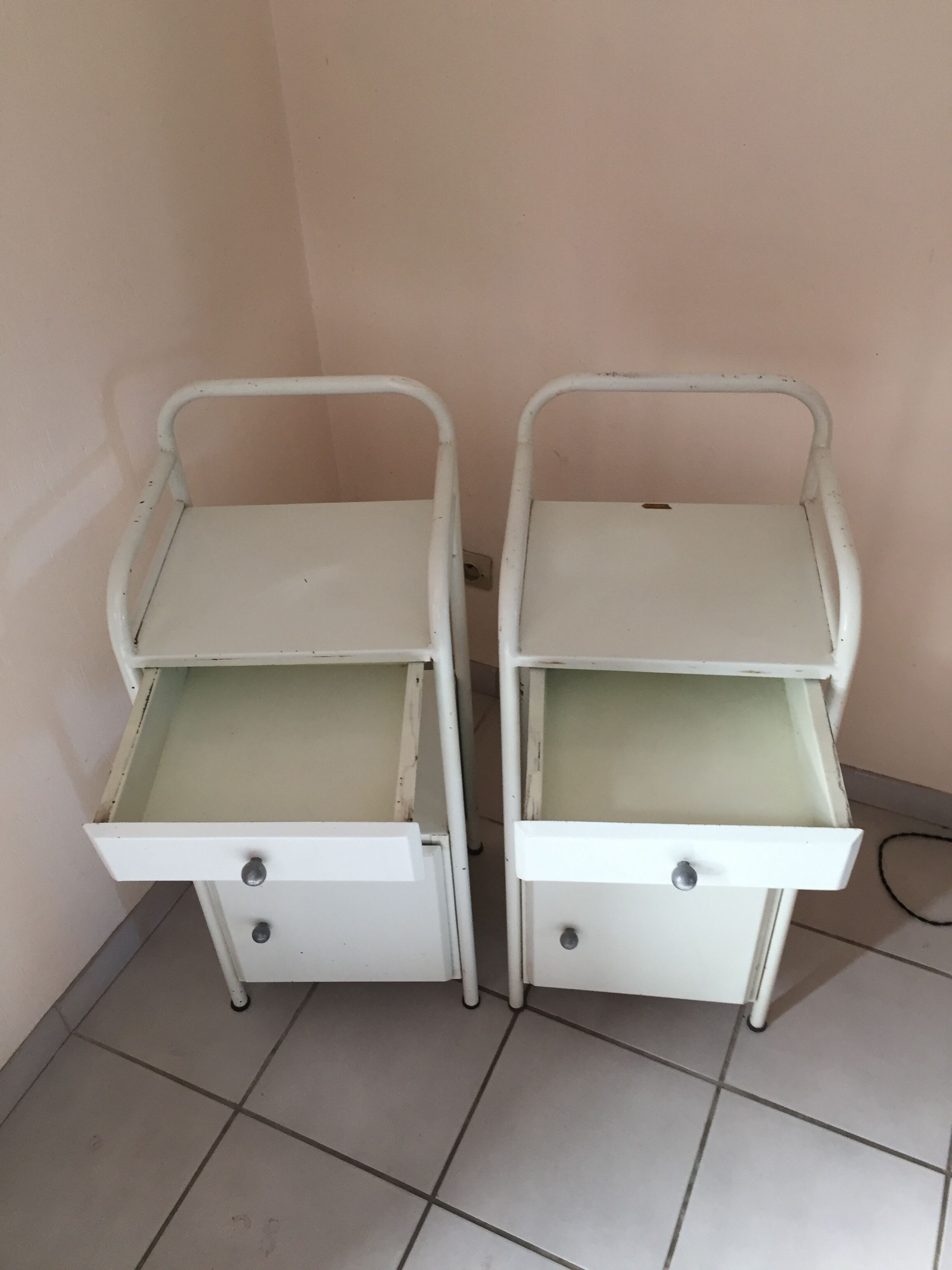 Pair of hospital bedside tables