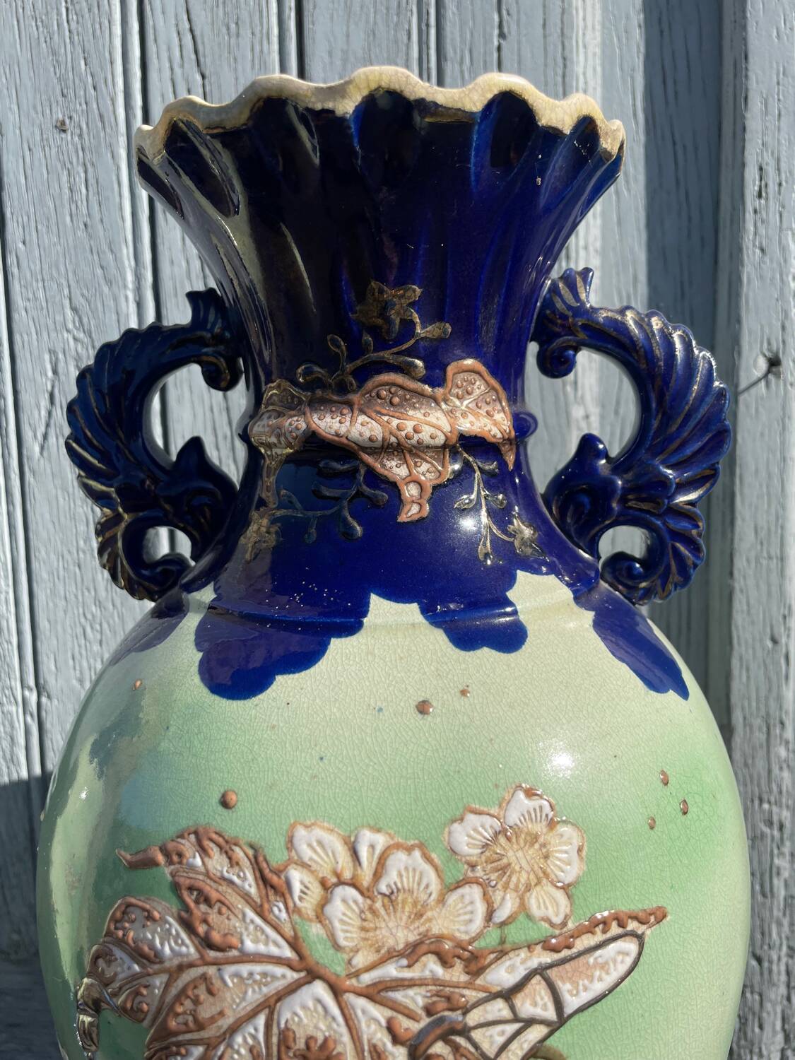 Pair of vintage 20th century Japanese Satsuma vases in decorated ceramic