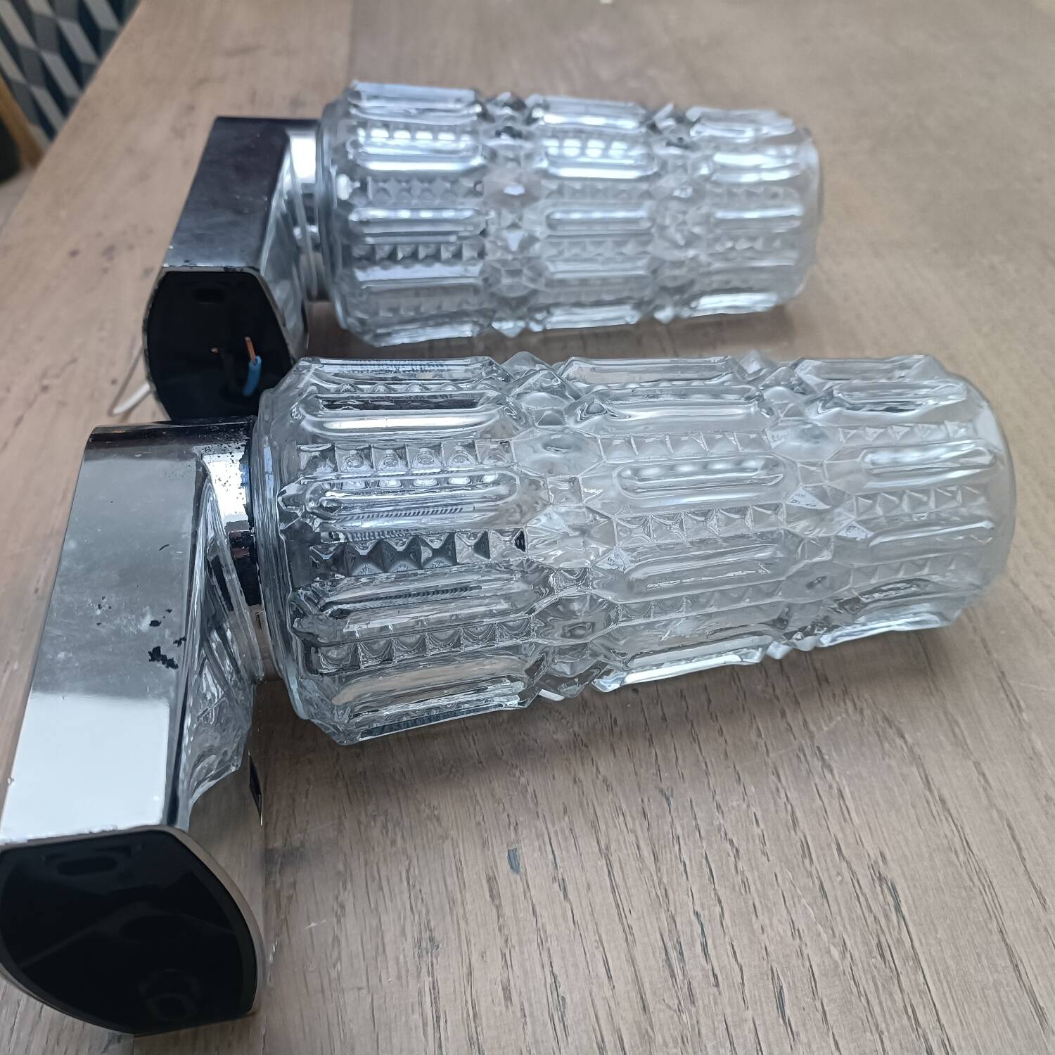 Pair of chrome Space Age wall lights