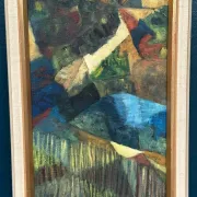 Large Original Swedish Oil on Canvas – “Cubist Landscape” by Kjell Lindberg – Signed – Vintage & Framed