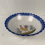 Regional earthenware small hollow dish decorated with 20th century rooster