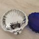 Stainless steel shell-shaped butter dish and its blue bowl