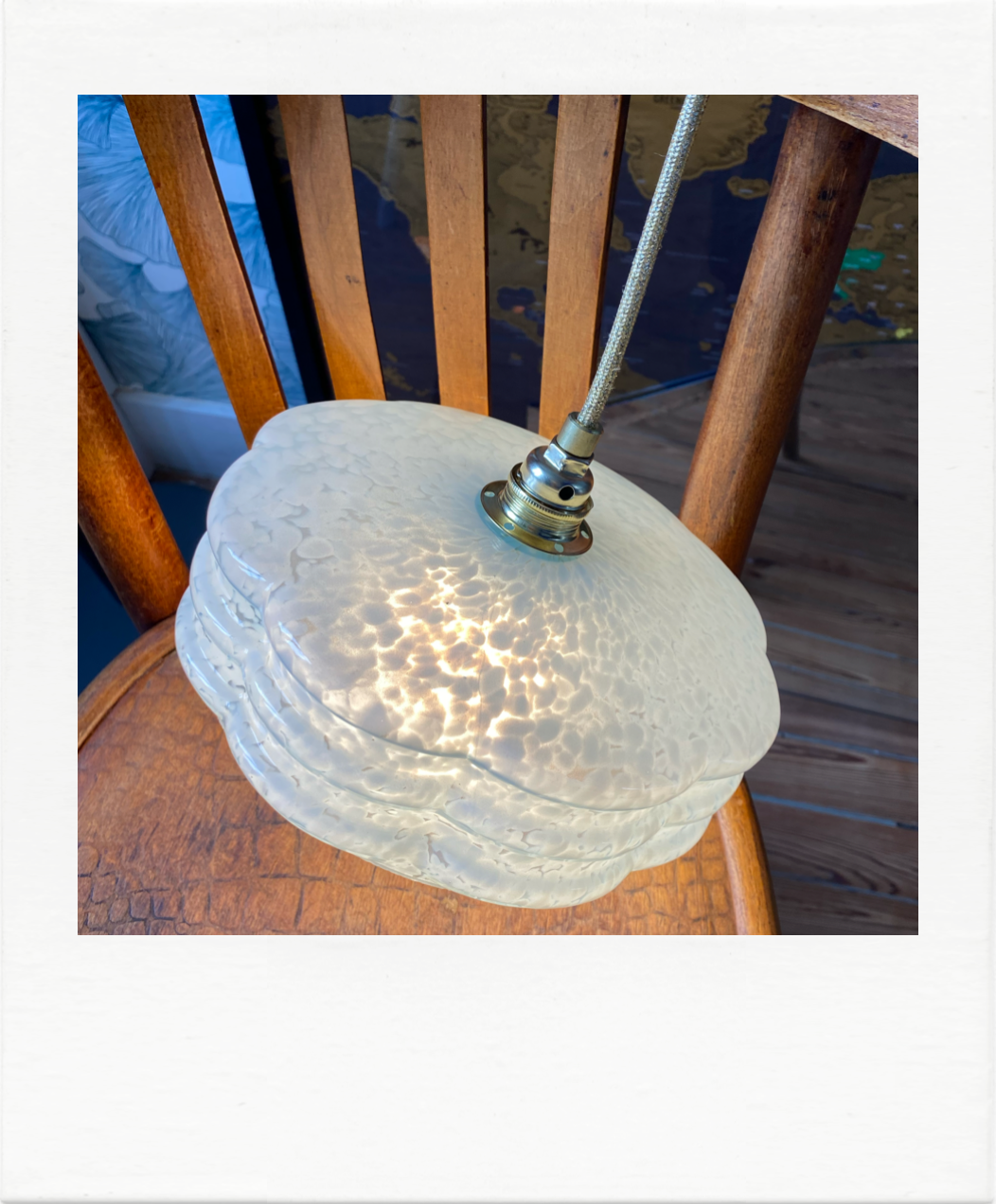 Pair of blue Clichy glass hanging lamps