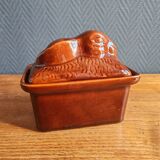 Vintage Rabbit Terrine in Glazed Ceramic - Brown Barbotine