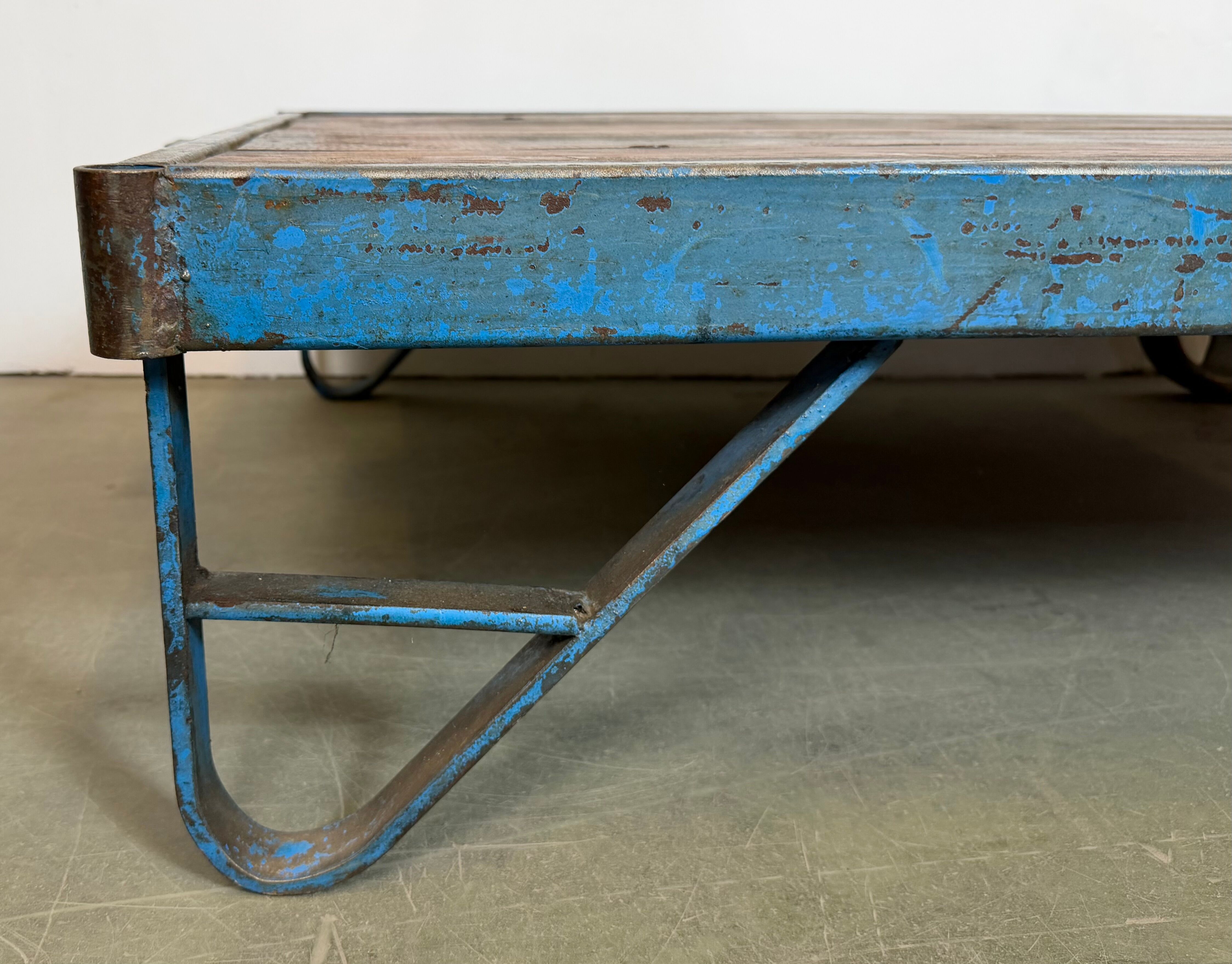 Large Blue Industrial Coffee Table Cart, 1960s