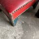 Set of 2 Brown-Beige Leather Poufs with Metal-Studded Seams — Low Vintage Ottomans