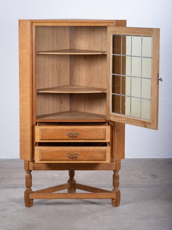 Brutalist Oak Corner Cabinet attributed to Henning Kjærnulf, Denmark, 1960s