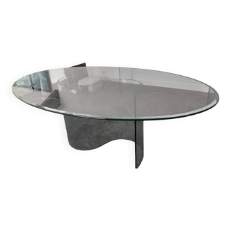 Oval glass table design 1980 roche bobois