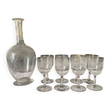 Antique engraved stemware and carafe
