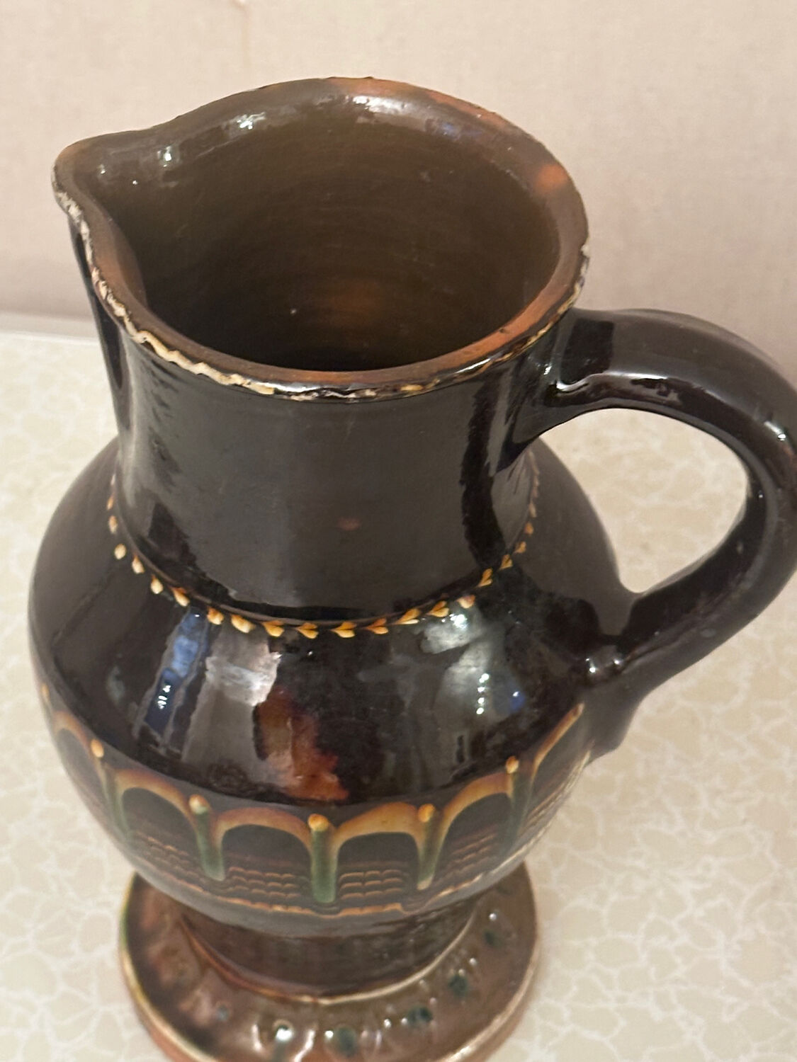 Vintage Romanian glazed pottery pitcher