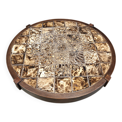 Table basse ronde en céramique de Vallauris par Barrois, années 1960