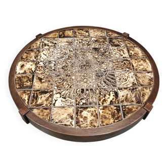 Table basse ronde en céramique de Vallauris par Barrois, années 1960