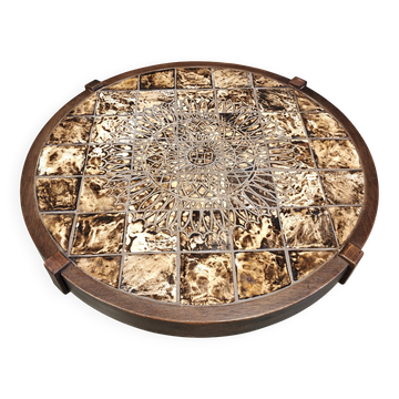 Table basse ronde en céramique de Vallauris par Barrois, années 1960