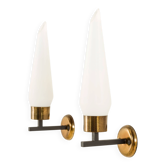 Pair of Italian wall scones in opaline glass and brass, 1960s