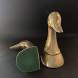 Antique brass bookends – Stylized duck heads