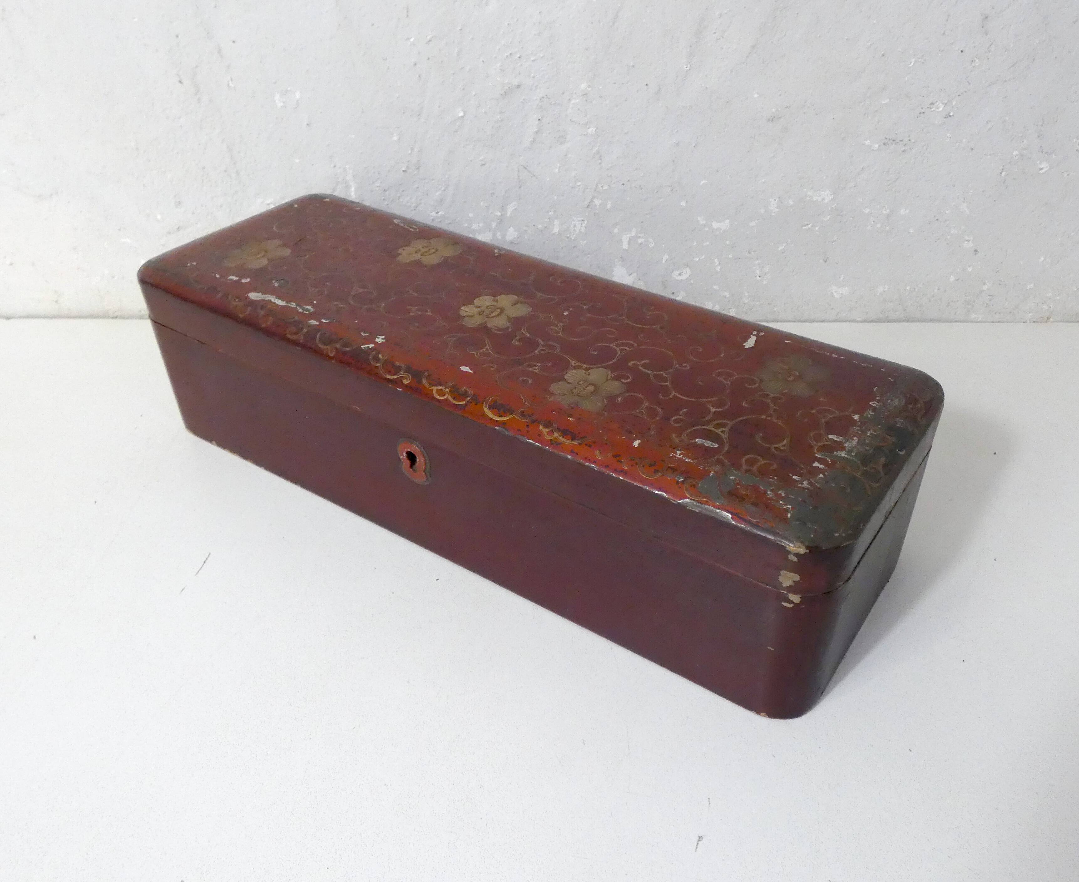 Antique orientalist art nouveau lacquered wooden box