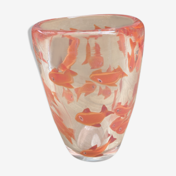 Glass vase with fish inclusions