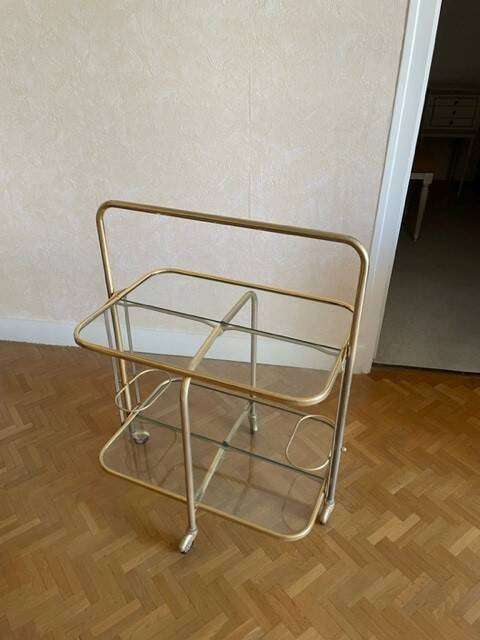 Brass and glass trolley from the 70s, foldable, perfect condition