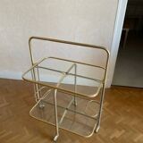 Brass and glass trolley from the 70s, foldable, perfect condition