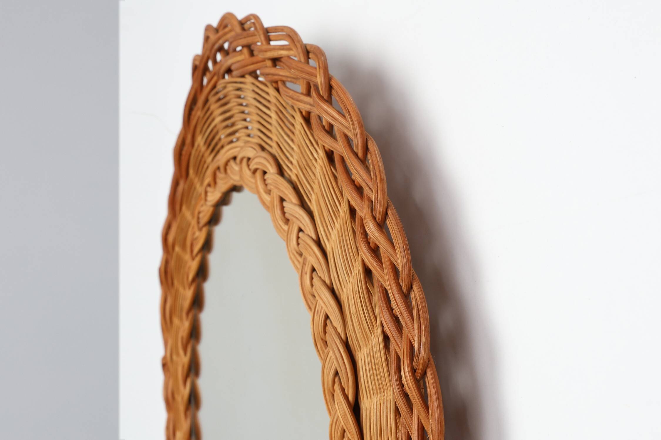 Small mid-century rattan mirror, France 1960s