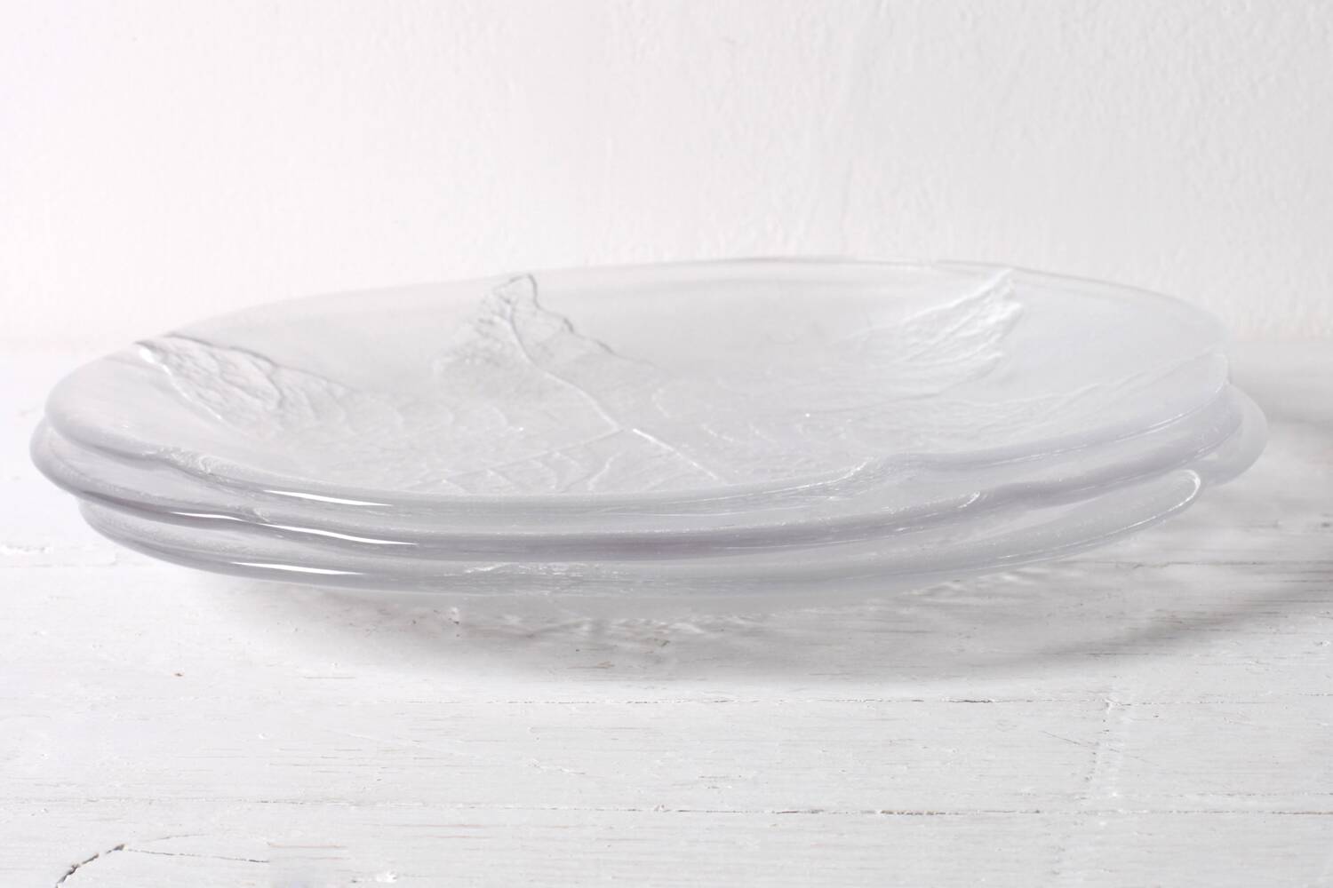 Set of 3 Vintage Kosta Boda Glass Plates / Scandinavian Leaf Design / 1975
