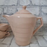 Coffee and tea service in faience of Saint Amand, pink, art deco