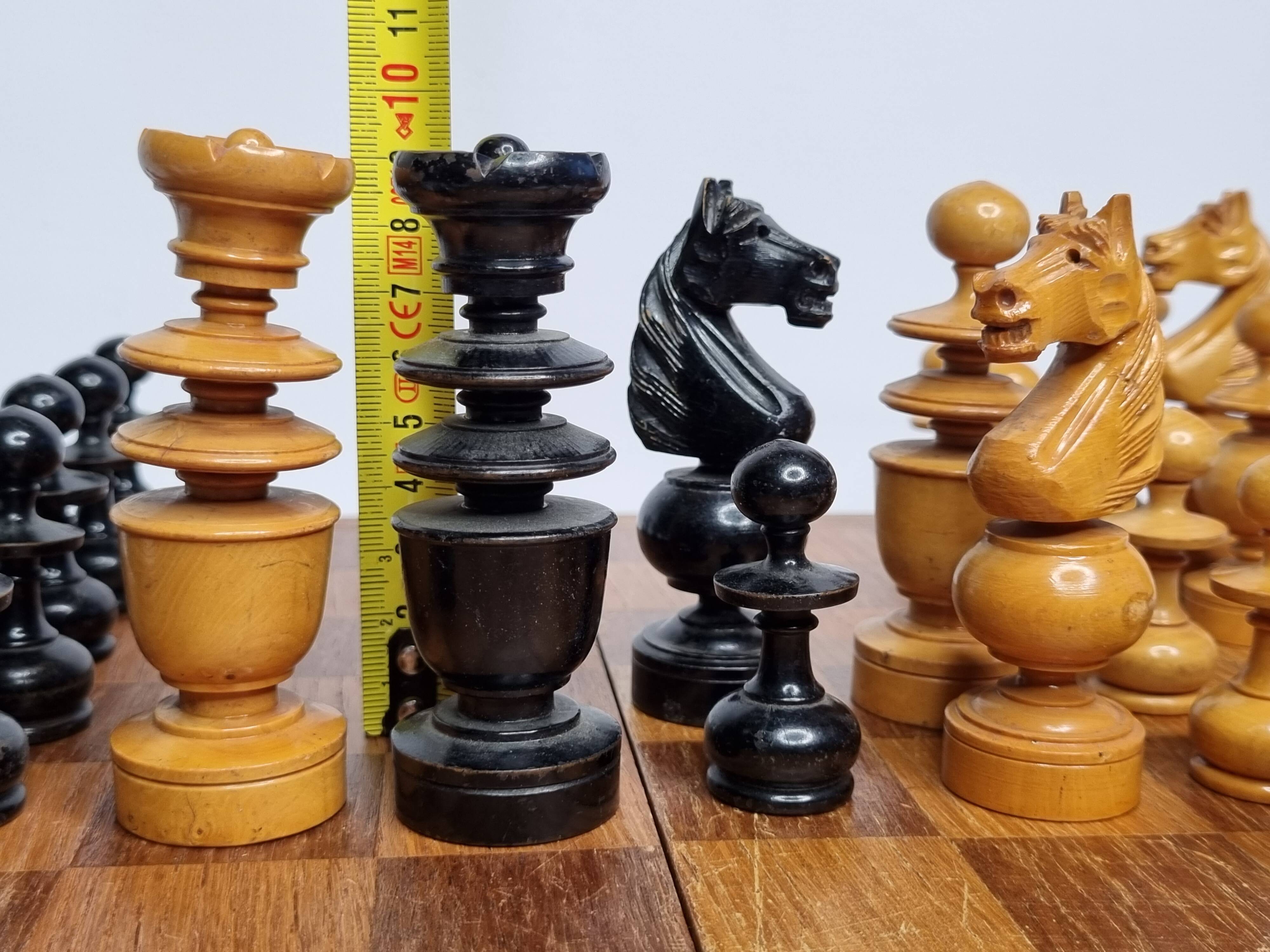 Vintage Solid Wood Folding Chess Set, Regency Bistro Style, Carved Turned Wood Pieces